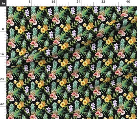 Pineapple Floral Fabric Tropical Hawaii Watercolor Pineapple Etsy