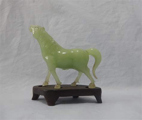 Antique Chinese Xui Jade Horse Sculpture On Wood Stand Hand Etsy Uk