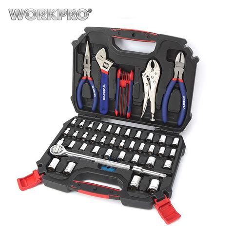 Workpro 52pc Home Tool Sets 38 Ratchet Wrench Sockets Pliers Hex Key