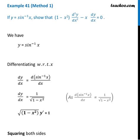 example 41 if y sin 1 x show that 1 x2 d2y dx2 x dy dx 0