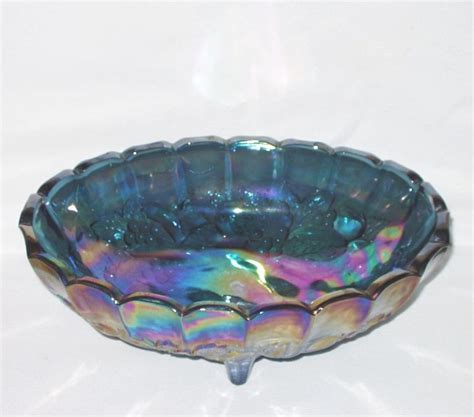 Vintage Carnival Glass Bowl Iridescent Fruit Bowl Footed