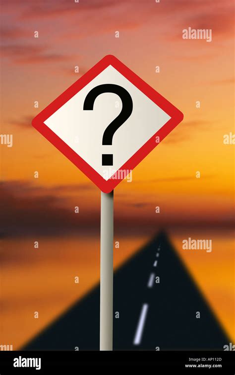 Road Direction Sign With Question Mark Road And Sky Background Stock