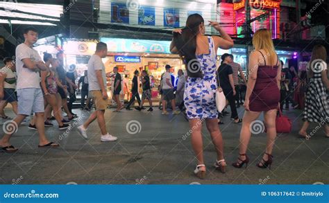 Asian Prostitutes Waiting For A Client At Bangla Road Famous Sex