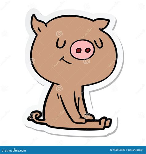 A Creative Sticker Of A Happy Cartoon Pig Sitting Stock Vector