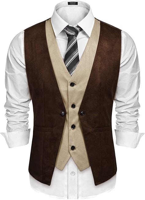 Coofandy Men S Suede Leather Vest Layered Style Dress Vest Waistcoat