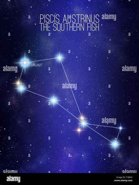 Piscis Austrinus The Southern Fish Constellation On A Starry Space
