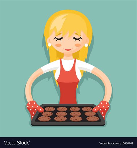 Housewife With Baking And Cookies Cartoon Vector Image