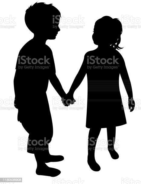 Kids Hand In Hand Silhouette Vector Stock Illustration Download Image