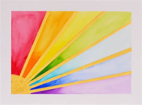 Gold Sunshine And Rainbow Original Watercolor Painting Feel Etsy In