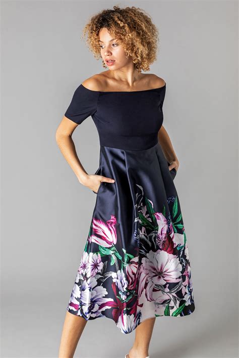 Buy Roman Navy Bardot Floral Fit And Flare Dress From The Next Uk Online Shop