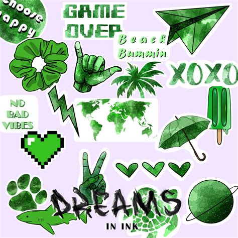 5 Random Green Aesthetic Stickers Pack Etsy