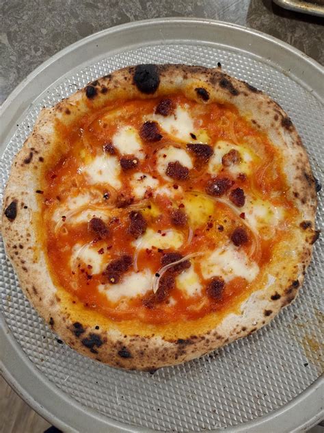 Homemade Nduja Pizza With Onion And Red Pepper Flakes Rfood