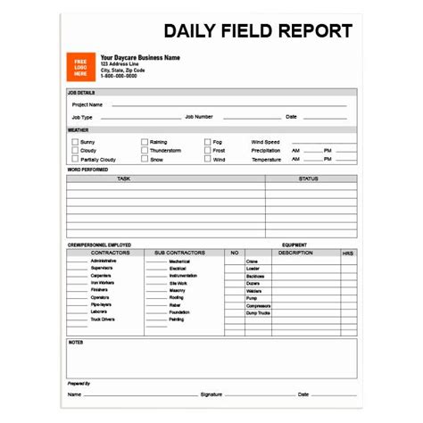 Construction Daily Field Report Form Designsnprint