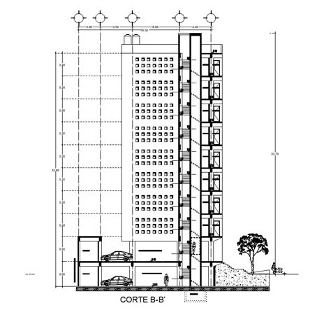 Right Side Section View Of 20x27m Apartment Building Is Given In This