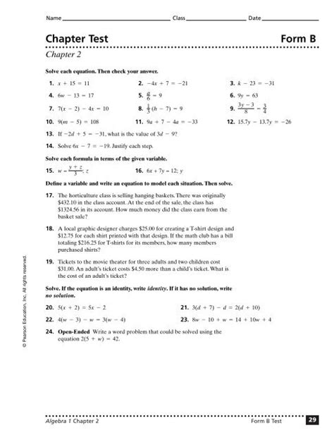 Algebra 1 Chapter 8 Test Review Answers