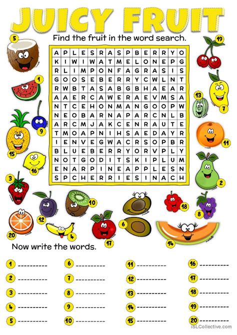 Juicy Fruit Wordsearch English ESL Worksheets Pdf Doc