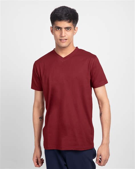 Buy Scarlet Red Plain V-Neck half sleeves T-Shirt For Men Online India 
