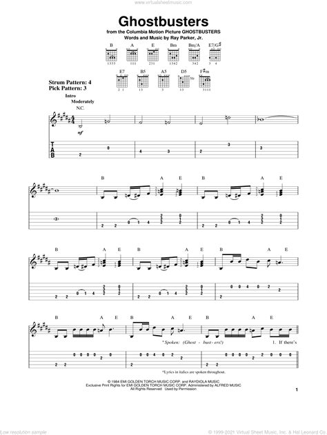 Guitars are traditionally made of wood, with strings that may be of nylon, gut, or steel. Jr. - Ghostbusters sheet music for guitar solo (easy tablature)