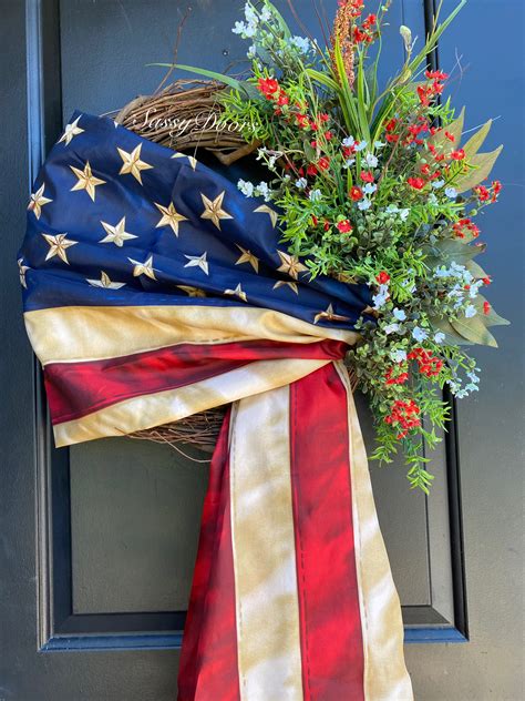 Flag Wreath Tea Stained American Flag Wreath Patriotic Wreath Summer
