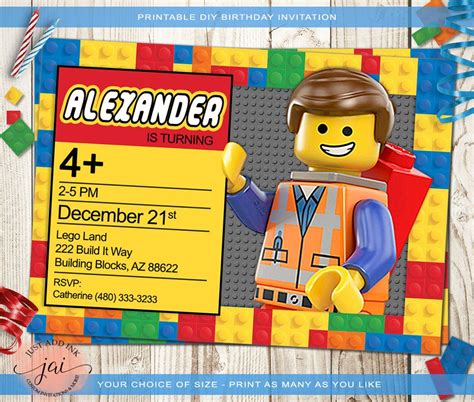 Personalized Lego Birthday Invitation Lego Invitation Lego Party