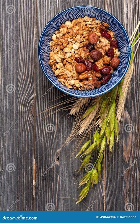 Healthy Breakfast Muesli Granola Oatmeal With Nuts Milk And Dried