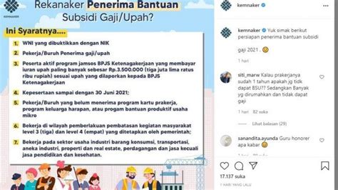 Simak 7 Syarat Penerima Bantuan Subsidi Gaji Upah BSU Rp 1 Juta Dari