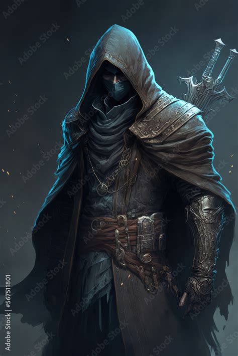 Assassin In A Hoodie With A Dagger Full Body Rpg Game Character Dark Fantasy Character Art