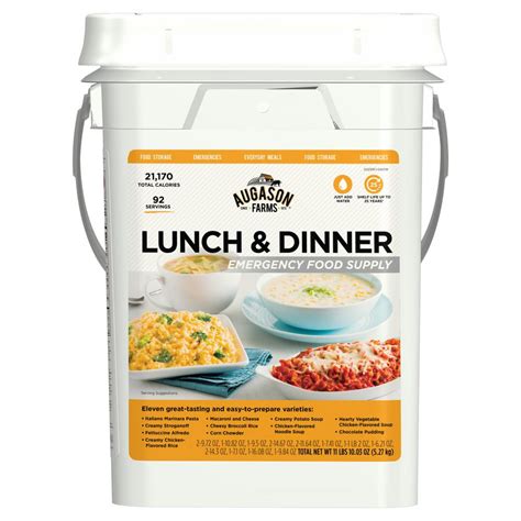 A person needs to add vitamins and nutrients to this emergency diet to maintain bodily functions and. AUGASON FARMS 4 Gal. Pail Lunch and Dinner Variety Pail ...