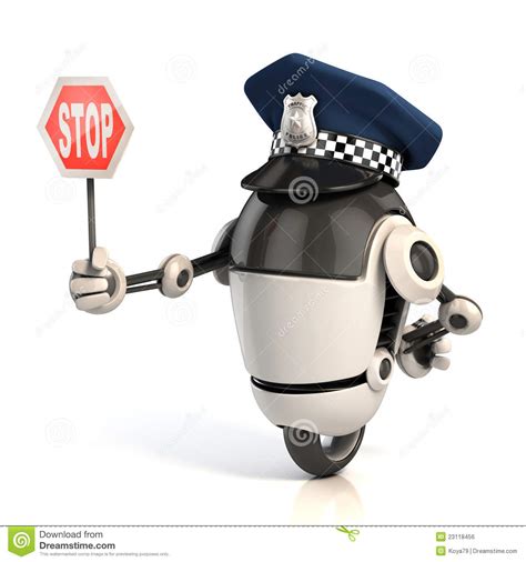 Robot Traffic Policeman Holding The Stop Sign Stock Illustration