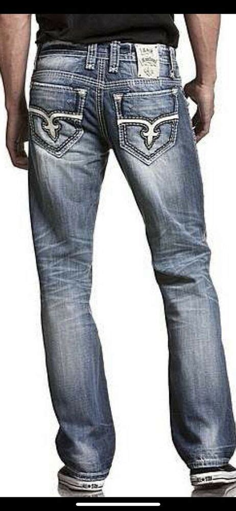 Rock Revival Mens Jeans Rogan Distressed Straight Leg Size 32 X 34