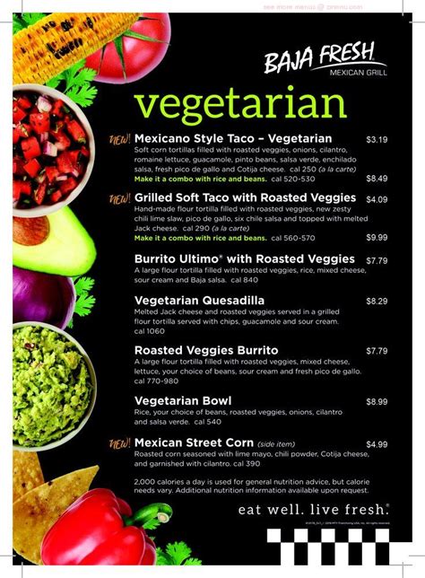 Menu At Baja Fresh Fast Food Simi Valley Madera Rd Ste F