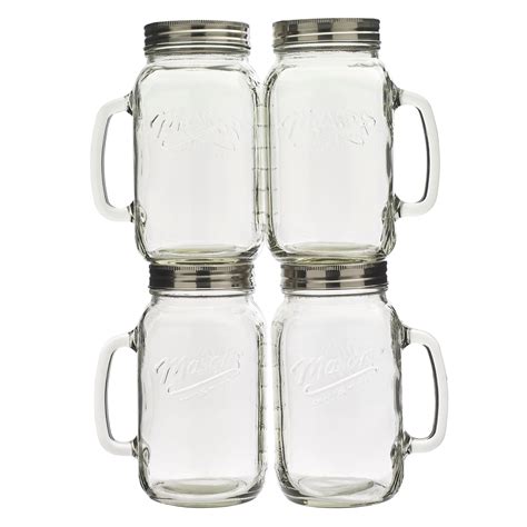 Mason Craft And More Glass 32 Ounce Jar With Handle And Lids Set Of 4