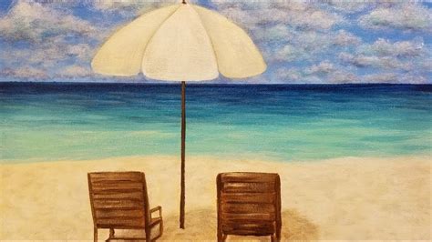 Easy Seascape Beach Chairs Umbrella Live Acrylic Painting Tutorial Youtube Umbrella