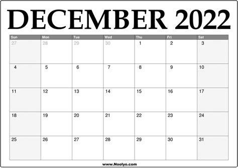 2022 December Calendar Printable Download Free