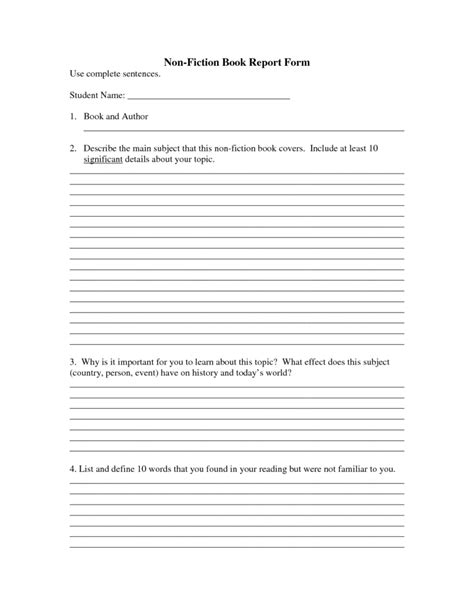 Book Report Template 4th Grade Nonfiction 6 Professional Templates