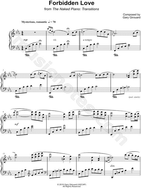Gary Girouard Forbidden Love Sheet Music Piano Solo In C Minor Download And Print Sku
