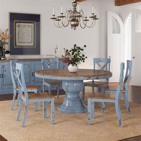 Nauvoo Blue Two Tone Mahogany Wood Round Dining Table