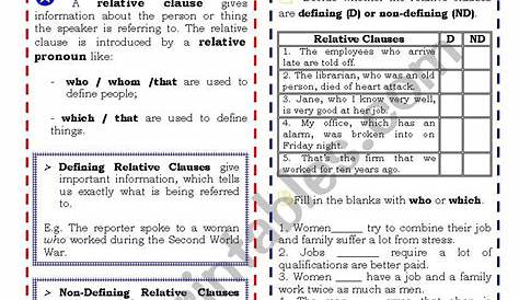 relative clause worksheets