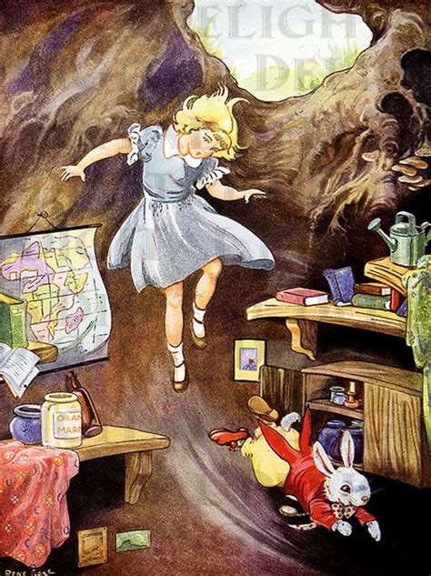 Falling Down The Rabbit Hole Alice In Wonderland Digital Download Vintage Illustration