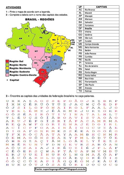 Encontre As Capitais Das Unidades Da Federação Brasileira No Caça-palavras
