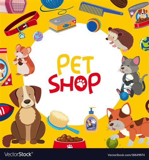Pet Shop Poster Design With Many Pets Royalty Free Vector