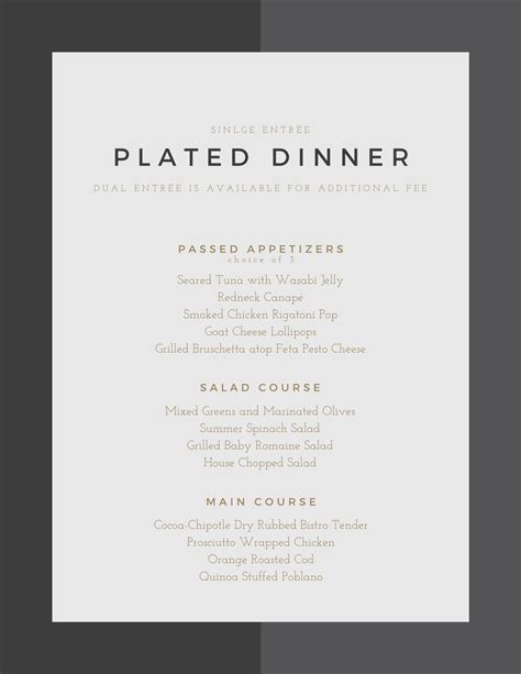 Plated Dinner Menu Impressions Catering And Events