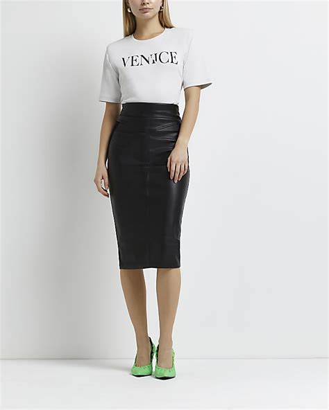 black faux leather pencil skirt river island