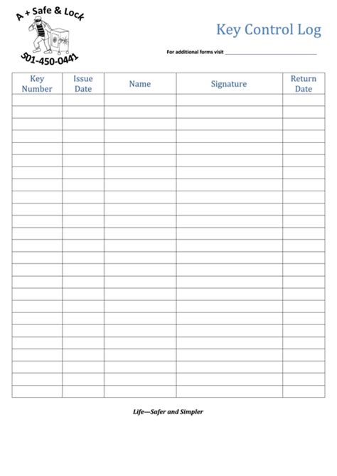 Key Control Log Printable Pdf Download