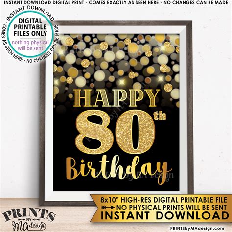 80th Birthday Sign Happy Birthday 80 Golden Birthday Card Etsy España
