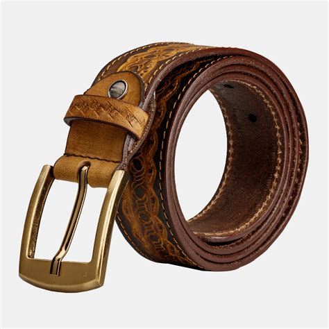 Mens Genuine Leather Western Embossed Belt With Buckle Finelaer