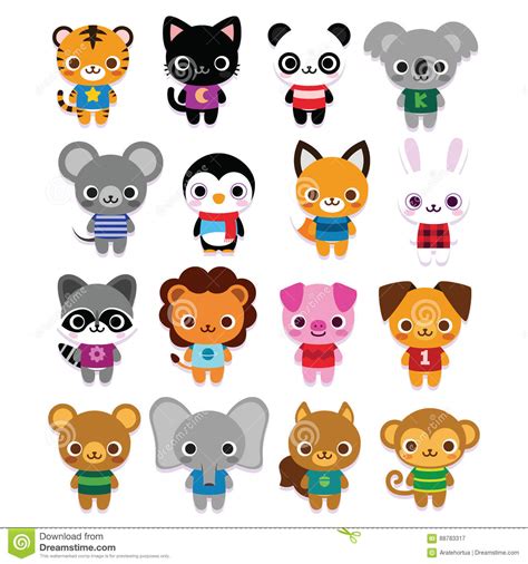 Set Of Cute Cartoon Animals Isolated Stock Image Image