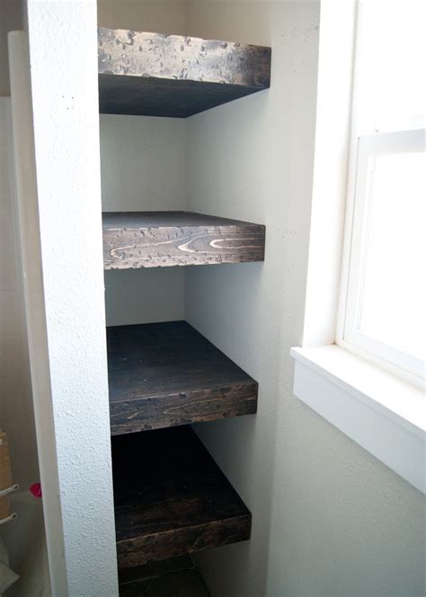 The author puts extra emphasis on the finishing touches—wire brushing, light sanding. Project: Kid's Bathroom - DIY Chunky Wood Floating ...