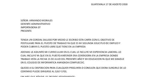 Carta De Interes Laboral Guatemala Richard Torres Ejemplo De Carta