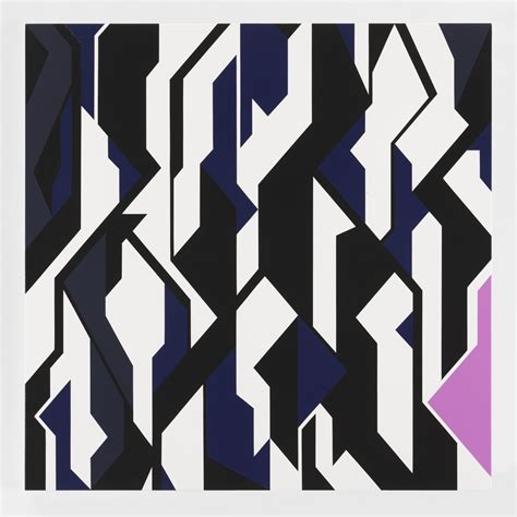An Abstract Painting With Black White And Purple Shapes On It S